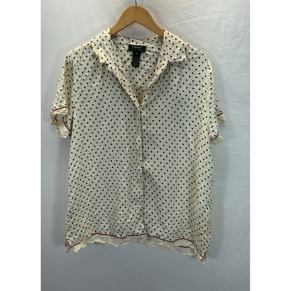 Vtg Lauren Ralph Lauren Womens Silk Polka Dot Button-Front Pajama Top Sz 1X